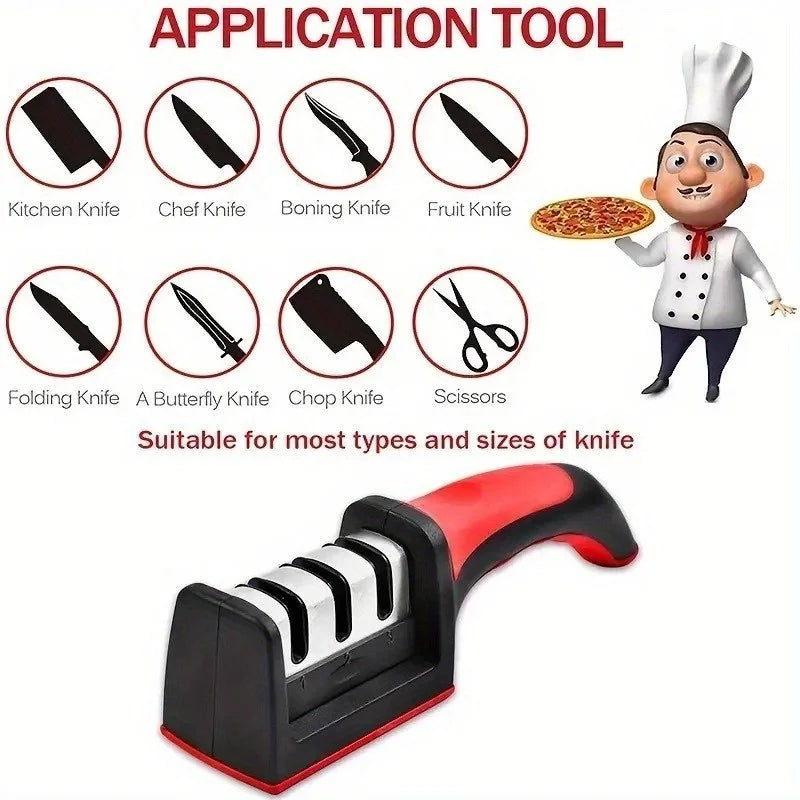 Easy and Fast Knife Sharpener, 3-Stage Sharpening System for Kitchen Knives with Non-Slip Ergonomic Handle, Safe and Efficient from PriceLows™