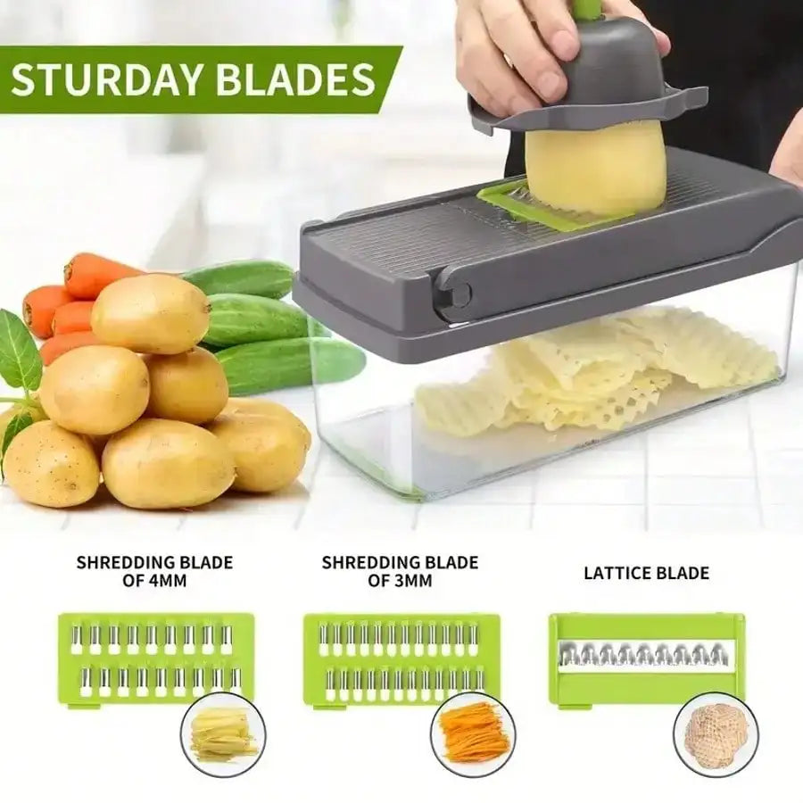 Multi Blade Vegetable Chopper | Stainless Blades | Manual Dicer | Storage Case