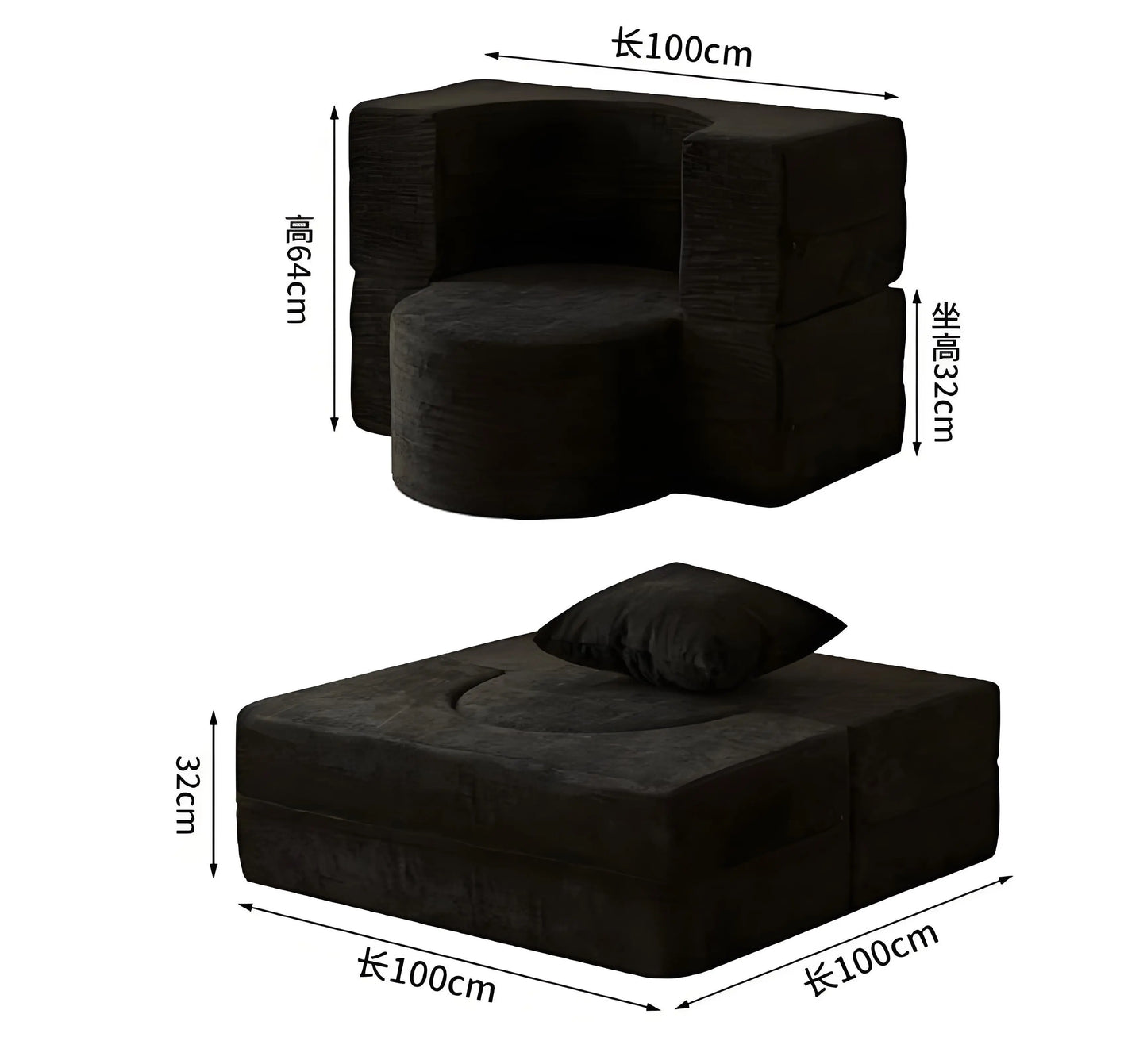 Sofa Bed | Velvet Fabric | Modular Convertible | 2 Seater
