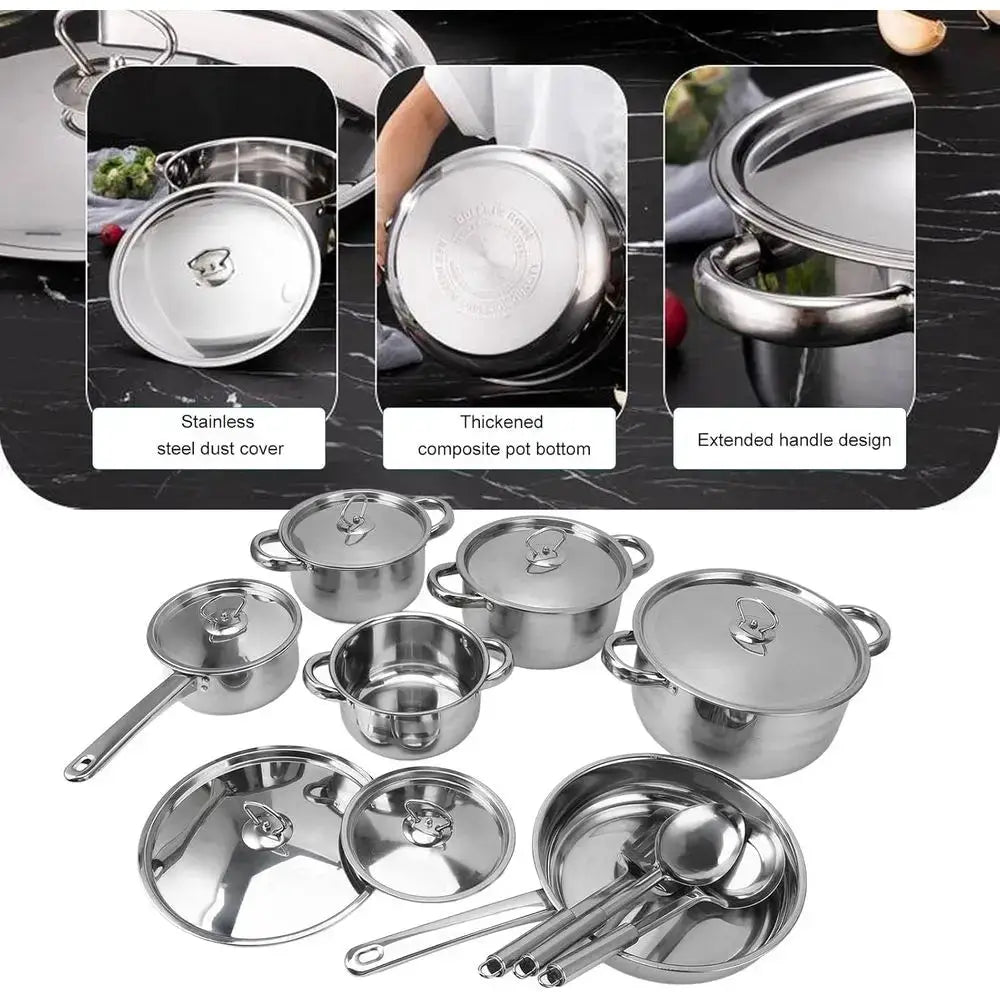 Kitchen Cookware Set: Stainless Steel Pots and Pans with Lids for Home Cooking from PriceLows™