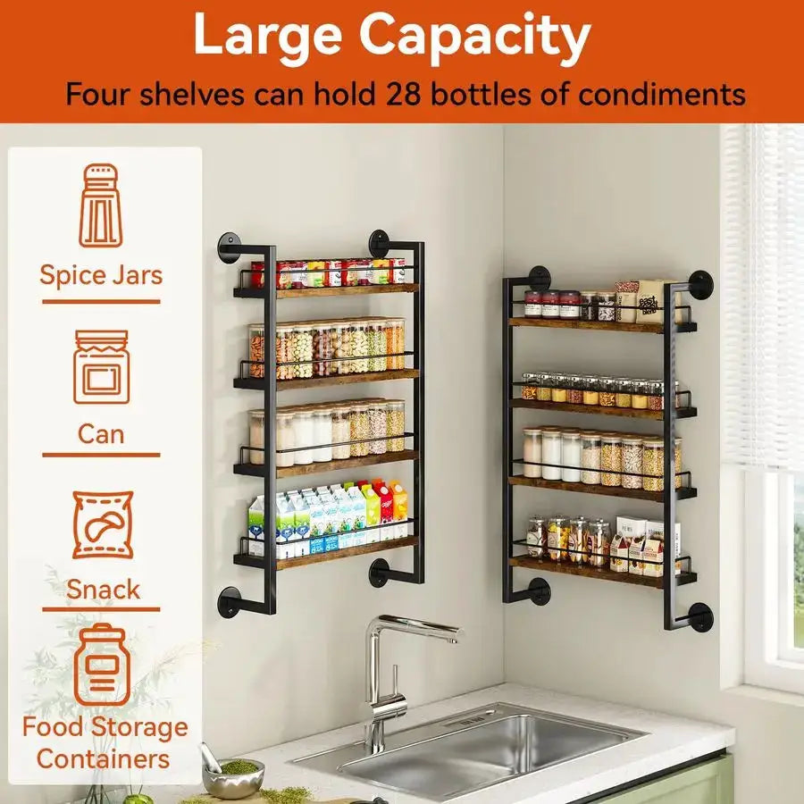 Spice Rack Wall Mount,4 Tier Hanging Seasoning Organizer,Large Spice Rack for Wall for up to 50 Jars,Spice Organization for Kitc from PriceLows™
