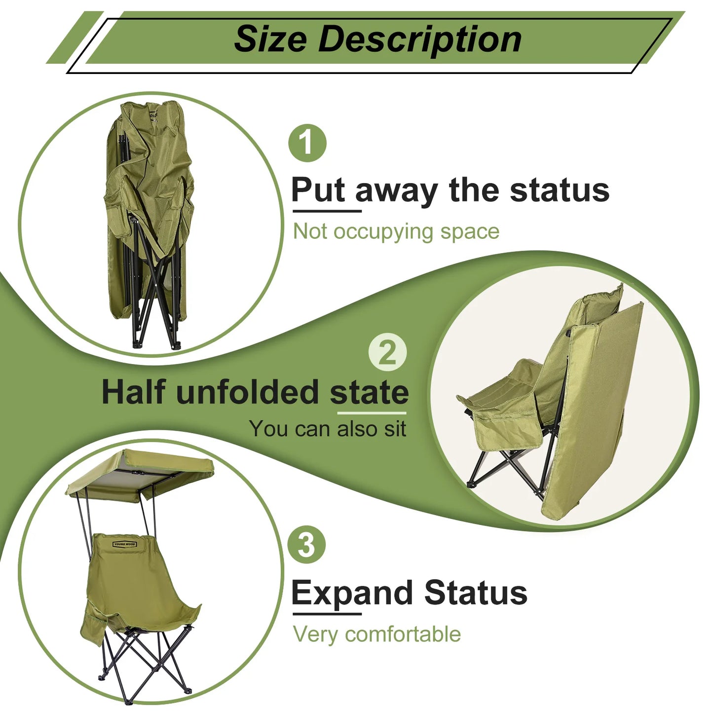 Portable Camping Chair | Shade Canopy | Lightweight Foldable | One Size