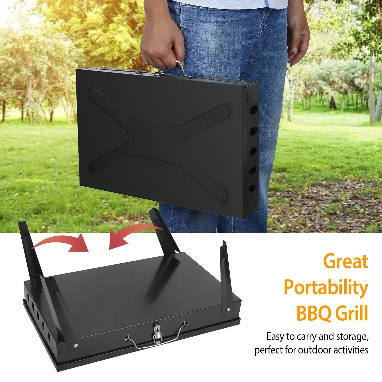 Portable Charcoal BBQ Grill Folding Desktop Barbecue Rack for Outdoor Camping Picnic 3-Level Adjustable - Fast US Shipping from PriceLows™