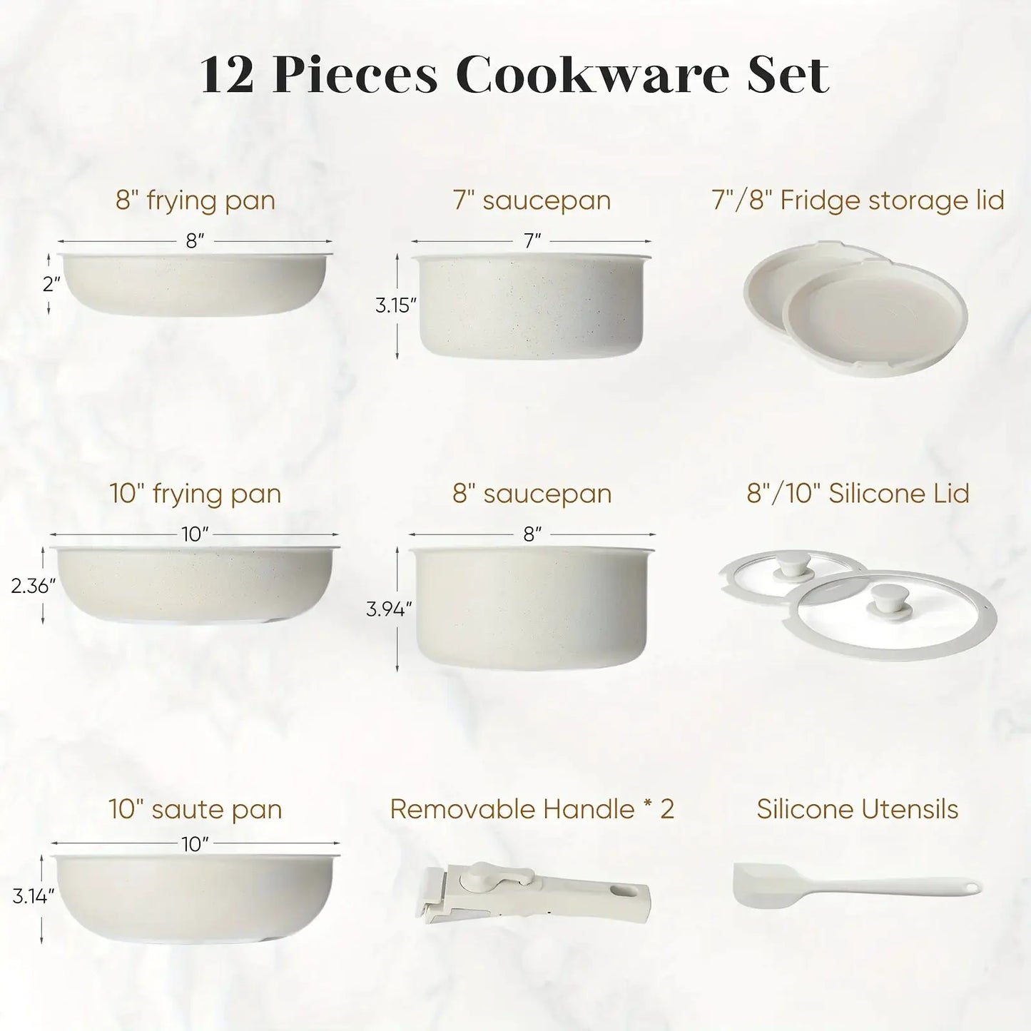 [Kitchen Upgrade]12pcs Granite Non-Stick Cookware Set W/Detachable Handles And Space-Stack Pots & Pans for Healthy Cooking & Eff from PriceLows™