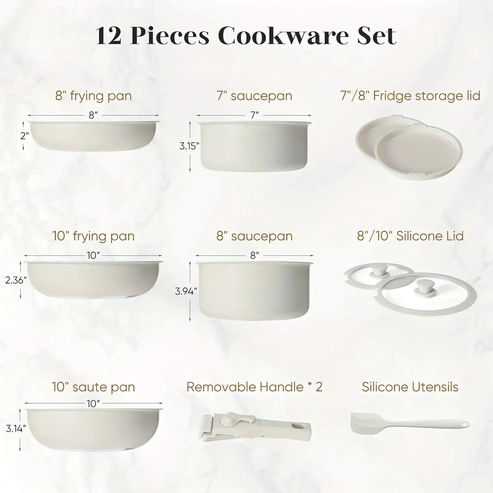 [Kitchen Upgrade]12pcs Granite Non-Stick Cookware Set W/Detachable Handles And Space-Stack Pots & Pans for Healthy Cooking & Eff from PriceLows™