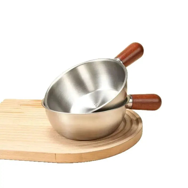 Stainless Steel Noodle Pot | One Person | Peach Wood Handle | Mini Cooker