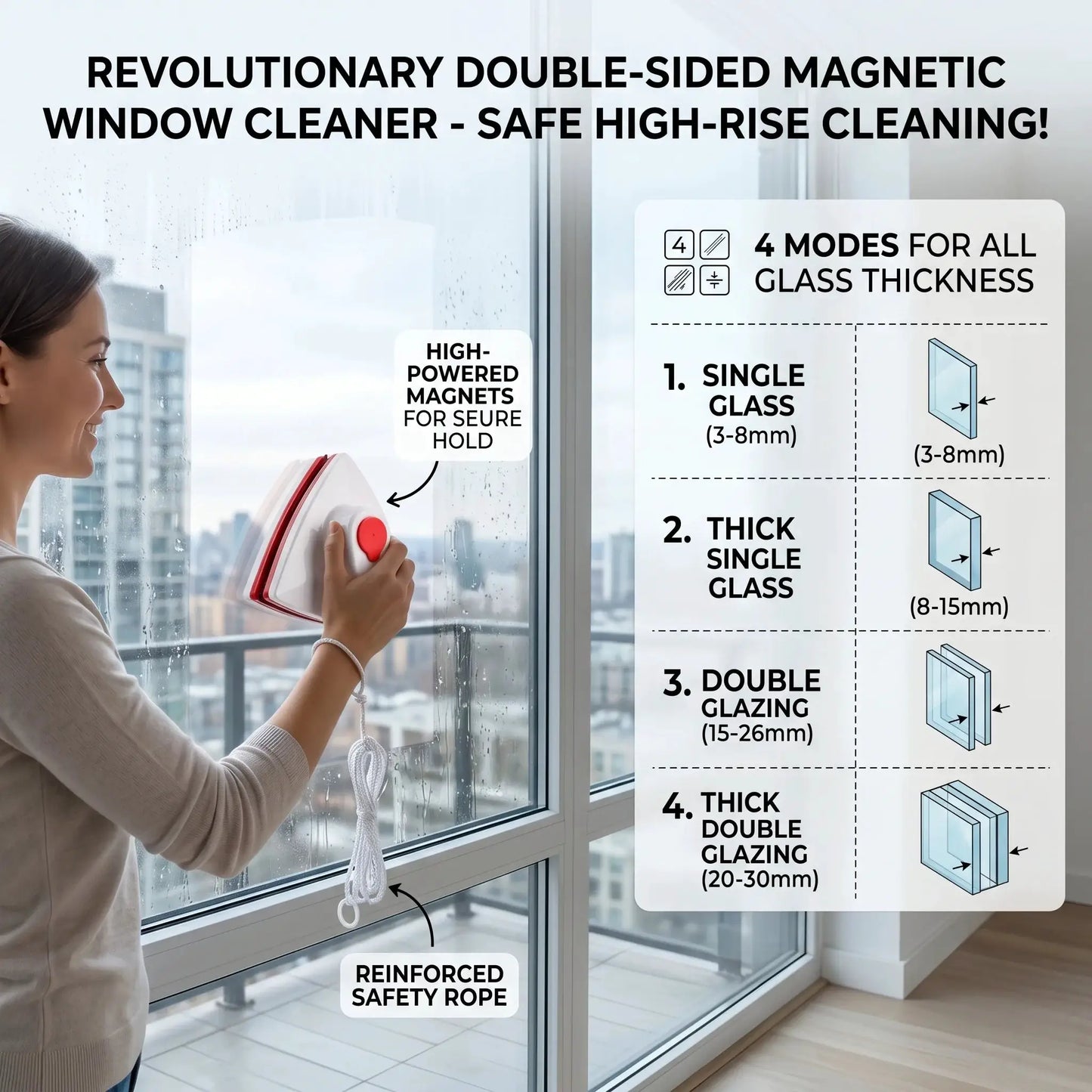 Magnetic Window Cleaner | Auto Water Discharge | Double Wiper | SZ-LB14