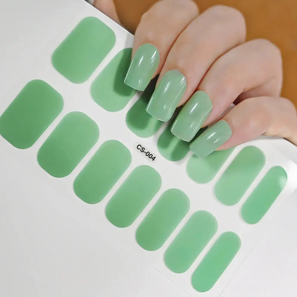 1Pcs Semi-Cured UV Gel Nail Sticker Pure Color Full Cover Waterproof Long-lasting Nail Strips 16Tips DIY Nail Polish Stickers *& from PriceLows™