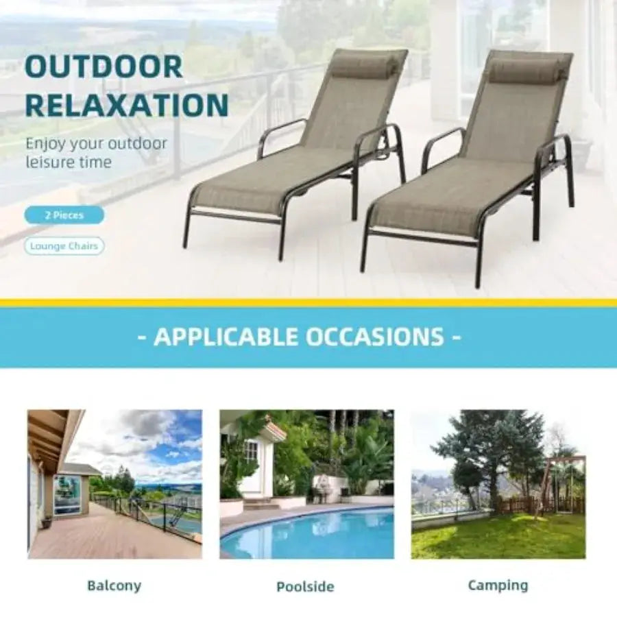 Patio Lounge Chairs Set of 2, All-Weather Waterproof Upgraded Outdoor Pool Chaise Lounge Chairs with Adjustable Backrest for Be from PriceLows™