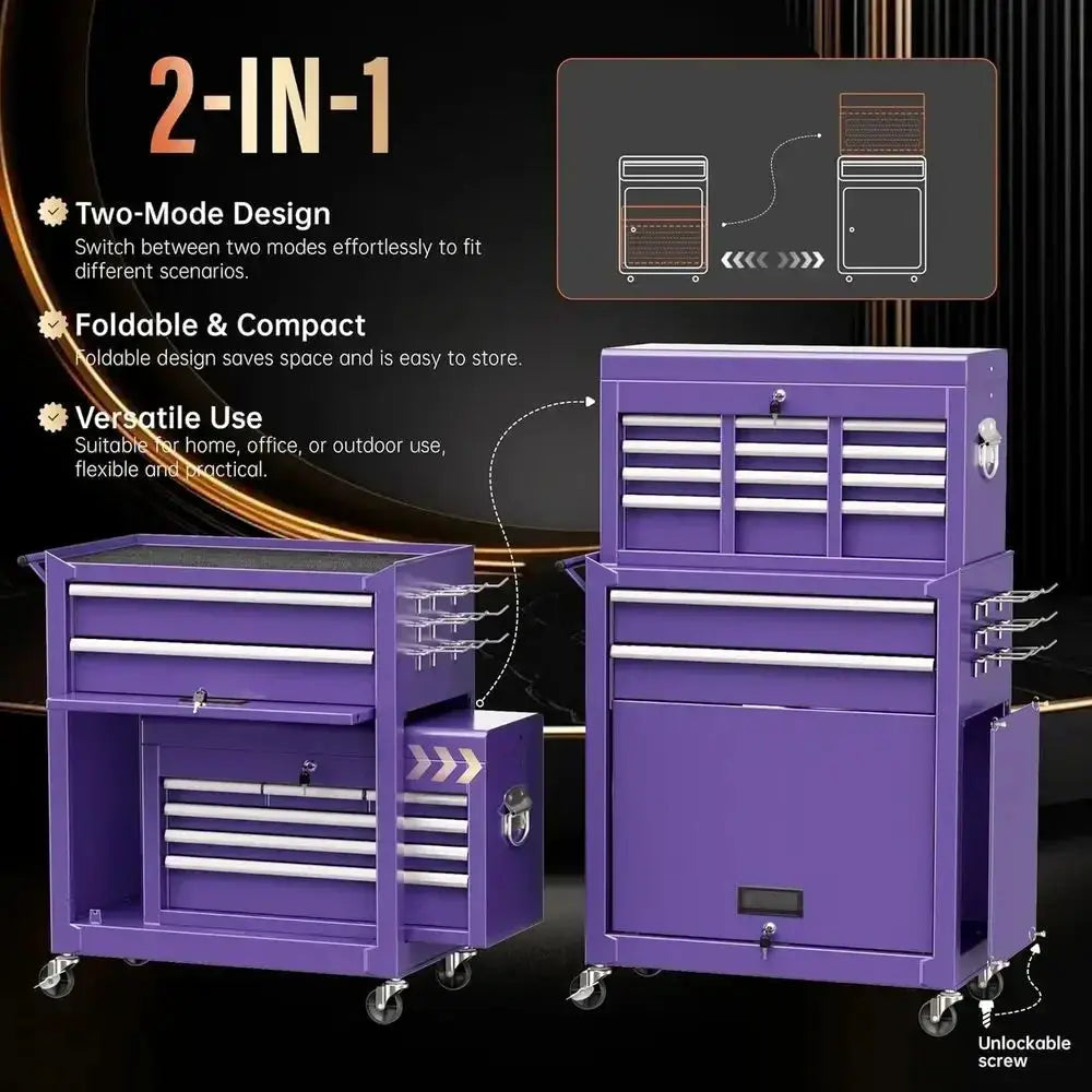 8 Der Tool Chest with Wheels, 2-in-1 Detachable Rolling Tool Chest with Ders, Large Tool Cart on Lockable Wheels, Metal Tool Box from PriceLows™
