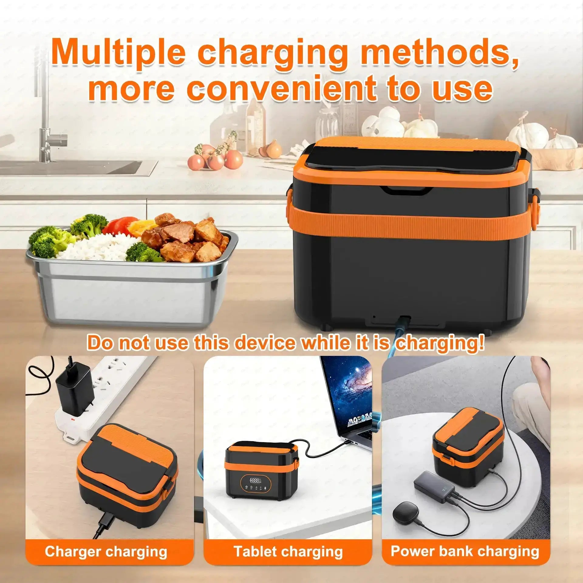 Gison Electric Heated Lunch Box Food Warmer 1.5L60W Outdoor Car Travel Office18000mah battery Portable No water fast heating Box from PriceLows™