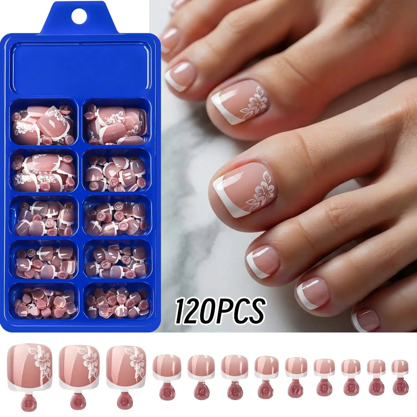 Press On Nails | 120 Piece Set | Nude Pink French Tips | Square Short Length