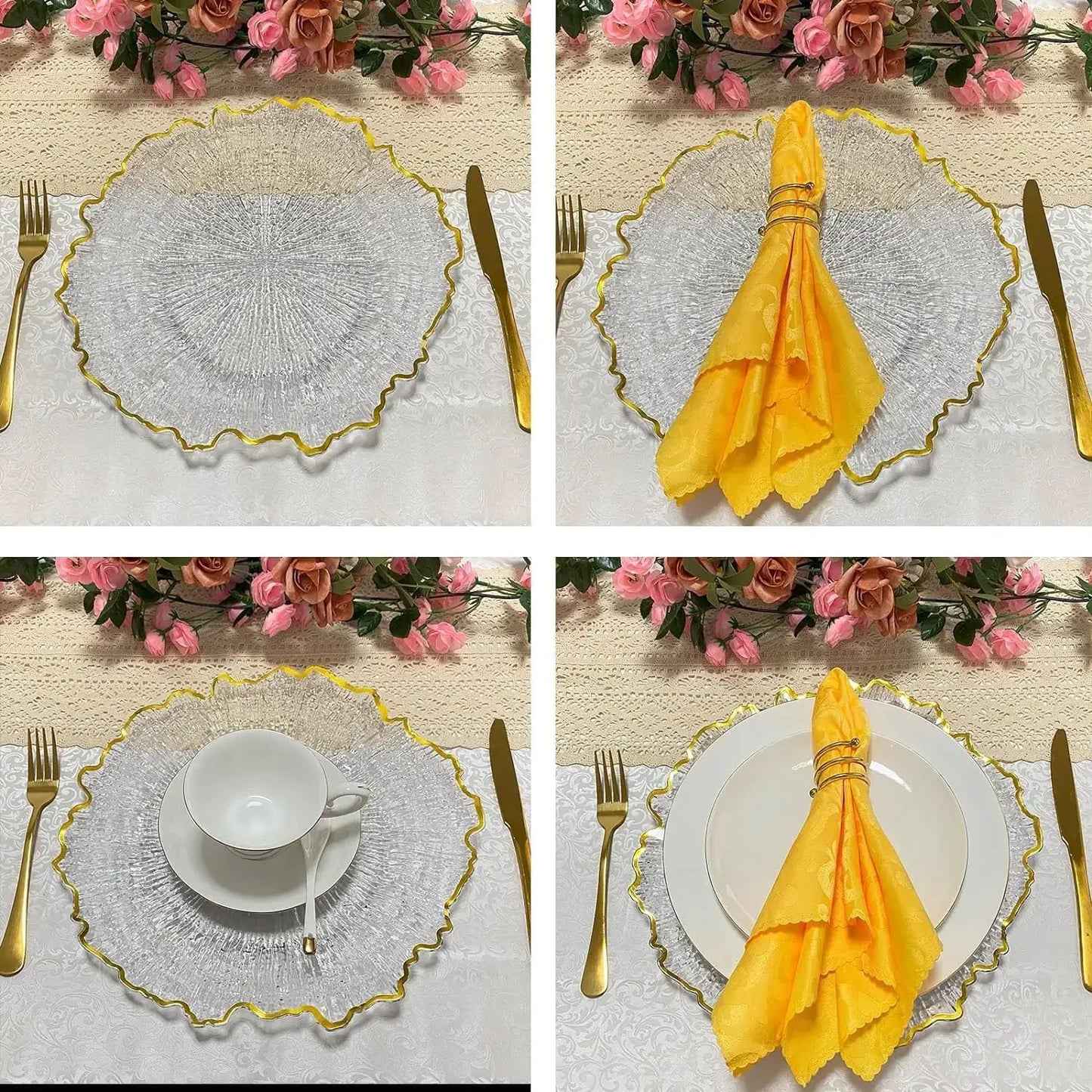 25Pcs Flower Shape Food Plate, 12.6 inch Table Charger Plate, Dinner Charger Plates for Home Kitchen Wedding Party (Gold) from PriceLows™