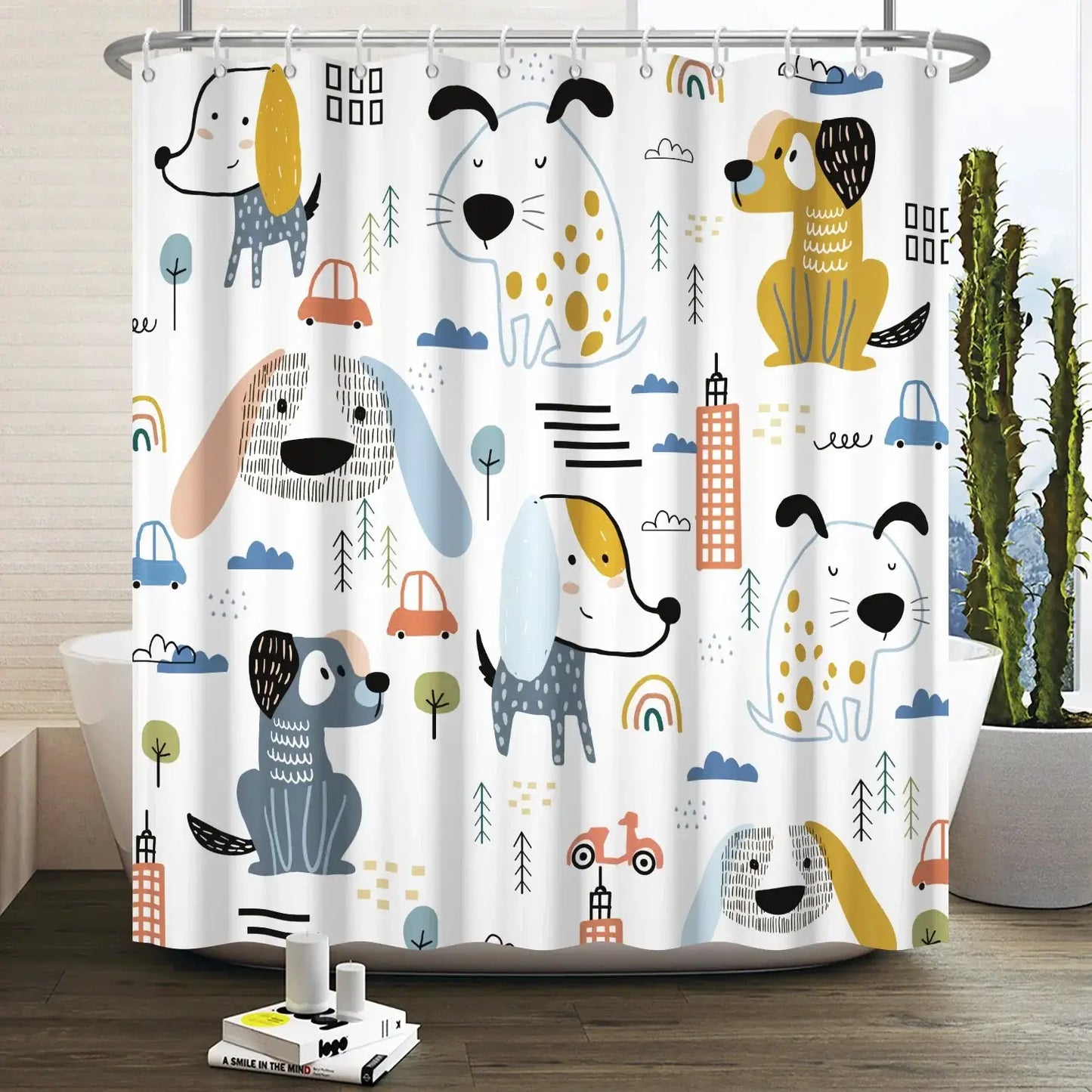 Cartoon Cat Shower Curtain Funny Animal Cute Cat Dog Kids Print Waterproof Bath Bathroom Shower Curtains Decoration with Hooks from PriceLows™