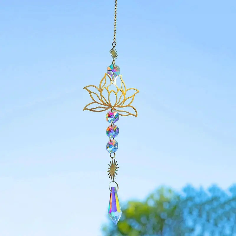 1PcMetalLotusandArtificial Crystal Suncatcher Charm Handmade Applicable Home Wind Chime Pendant Outdoor Garden Plant Decoration from PriceLows™
