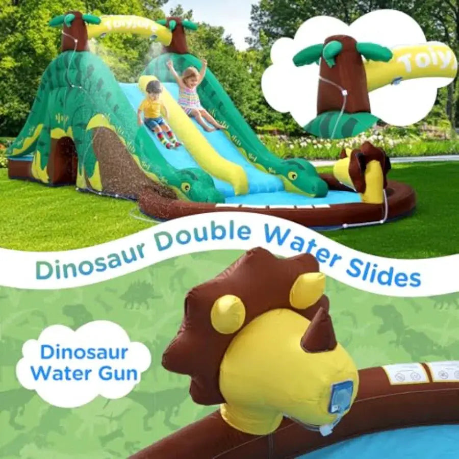 Inflatable Water Slide with Splash Pool for backyard use, PVC material, blue-green color, dual slides and bounce house combo wi from PriceLows™