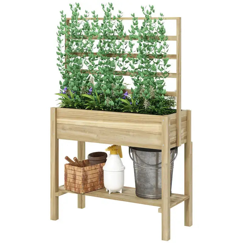 Planter Box with Support Frame,Raised Garden Bed with Support Frame, Equipped with Plant Stand and Shelves, Made of Wood-88 X 37 X 137 Cm from PriceLows™