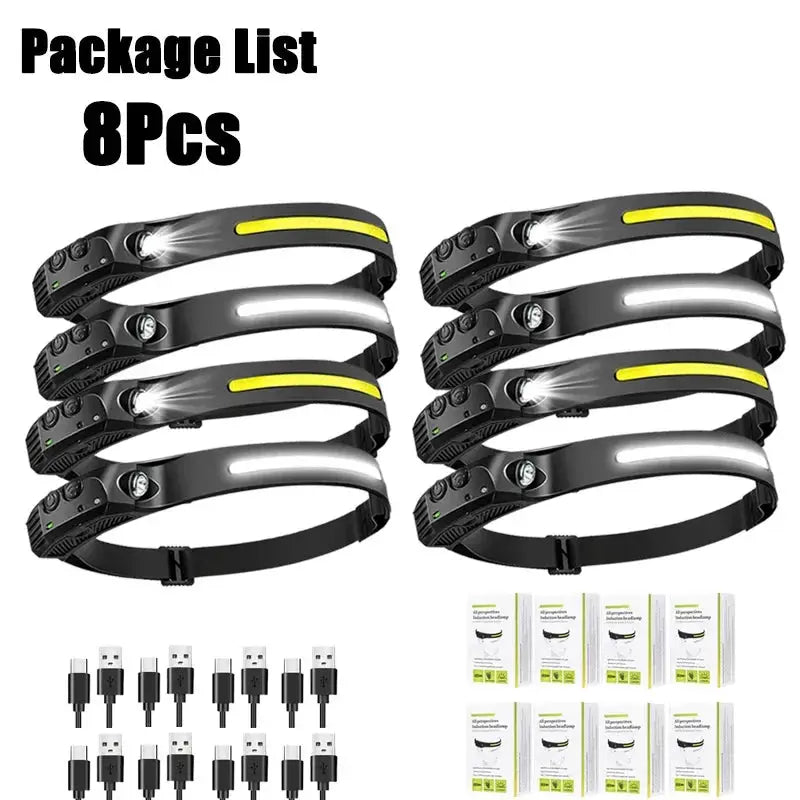 Sensor Headlamp USB Rechargeable LED Flashlight XPE+COB Torch Camping Waterproof Headlight for Fishing Lantern 1/2/3/4/5/8/10PCS from PriceLows™