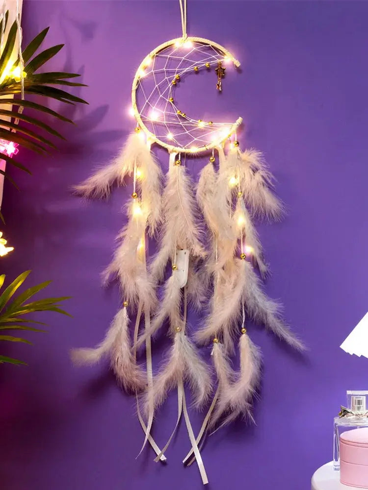 Moon Dream Catcher Feather Wind Chimes Hand-woven Wall Bedroom Hanging Ornaments Birthday Festival Gifts Home Decoration Crafts from PriceLows™