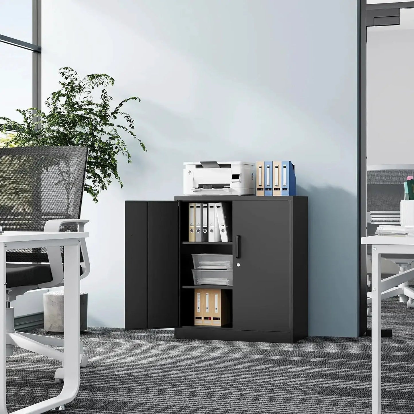 36" Steel Storage Cabinet with Lockable Doors and Adjustable Shelves, Black for Home Office Garage from PriceLows™