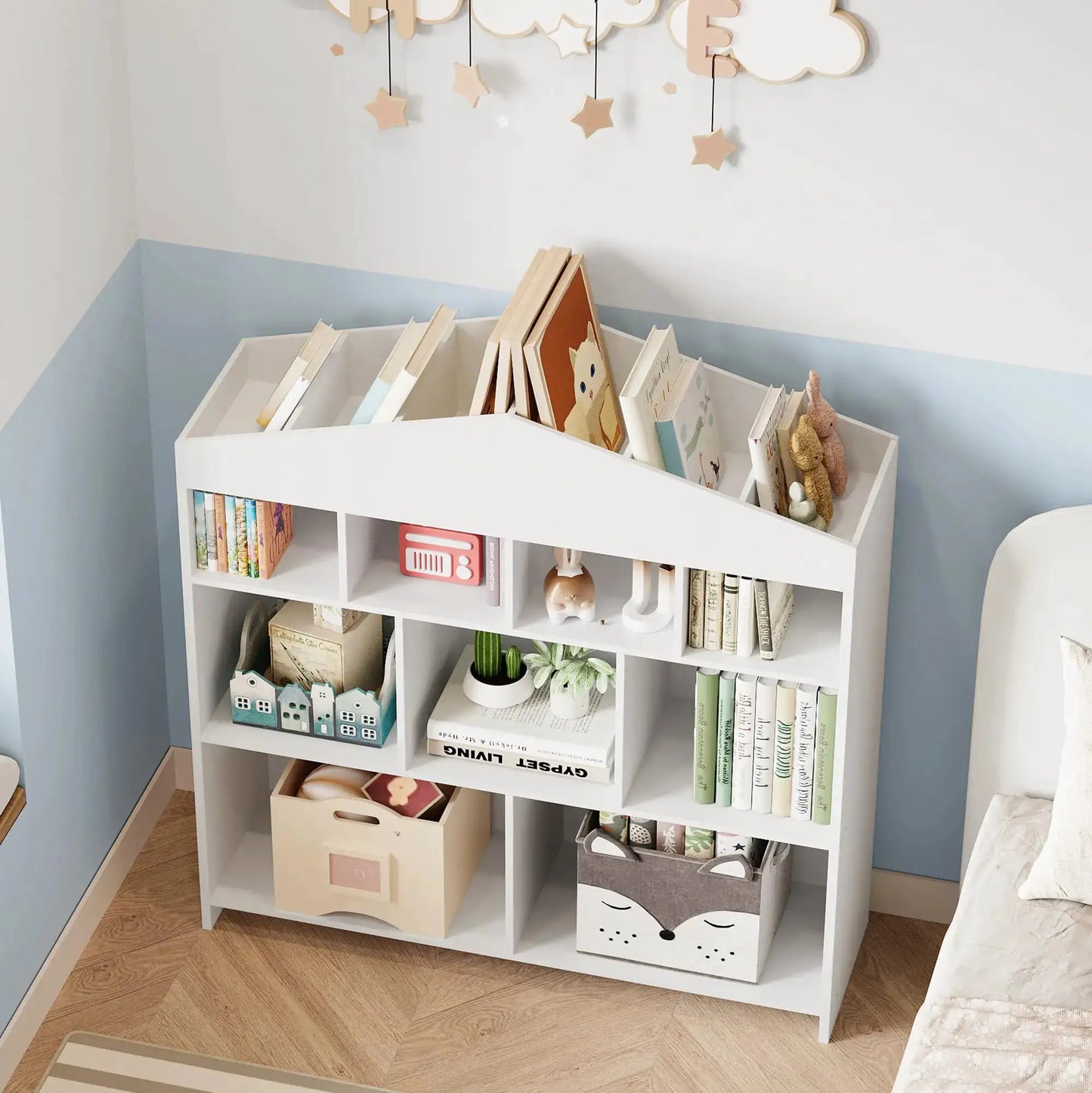9-Cubby Toy Storage Organizer White Bookcase Toddlers Playhouse Cabinet Shelf for Boys Girls Wooden Storage Toy Shelf for Playro from PriceLows™