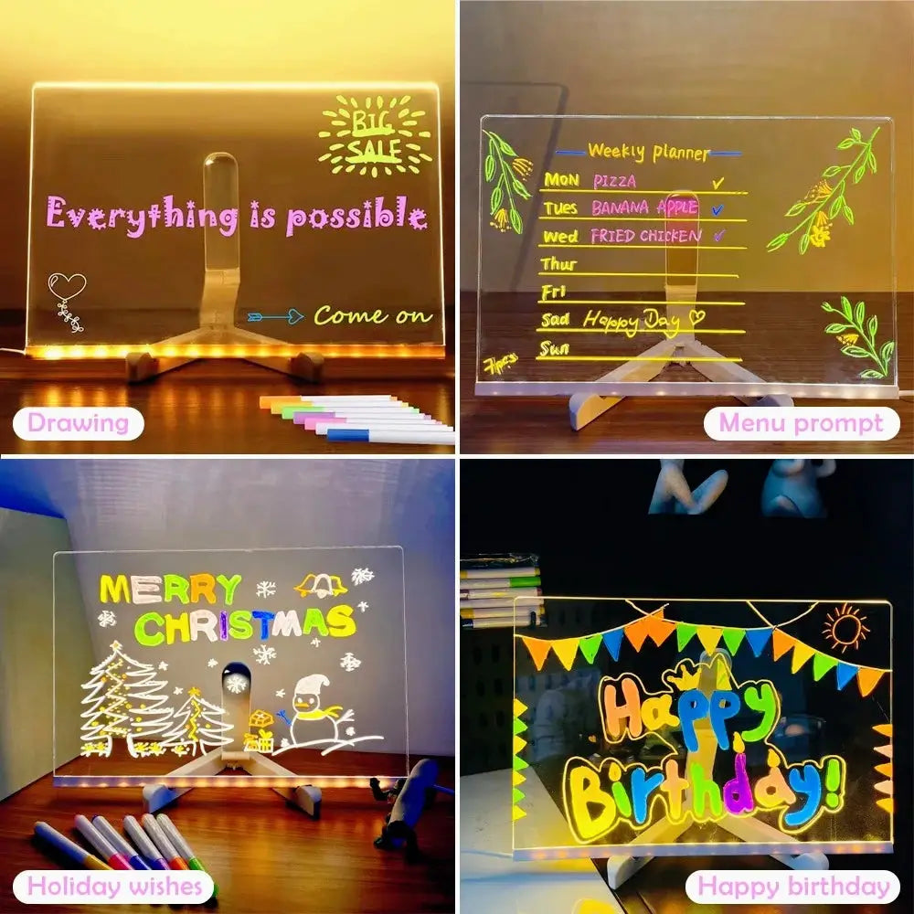 DIY LED Note Board With Night Light Colorful 7 Pens Acrylic Message Board Children‘s Drawing Board For Kids Birthday Gift from PriceLows™