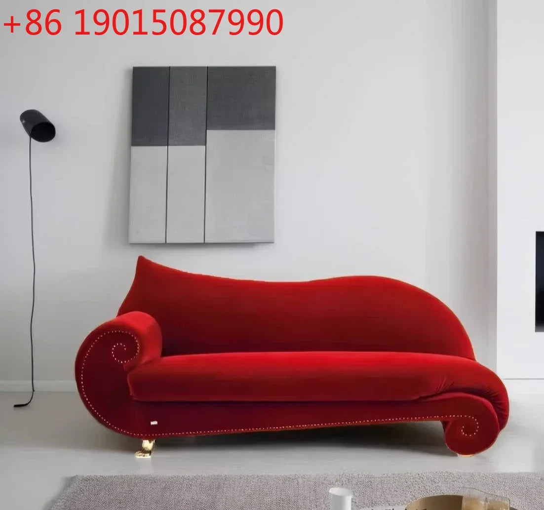 Sofa | Velvet Burgundy | French Curved Medieval Design | 3-Seater, L-Shaped