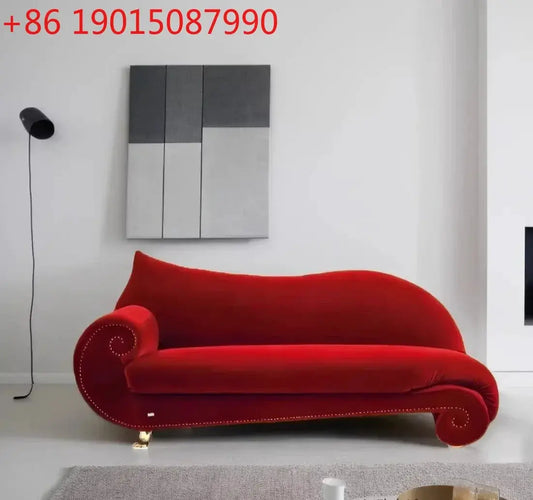 French Curved Medieval Velvet Burgundy Sofa Retro Living Room Small Apartment Designer Three People from PriceLows™