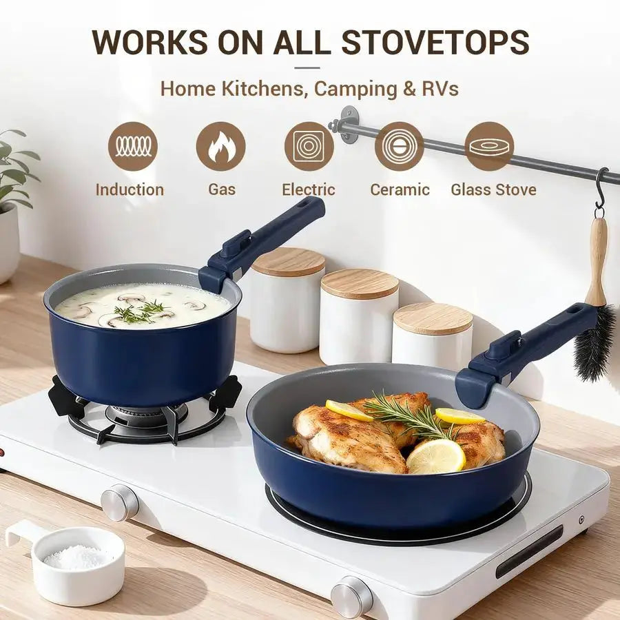 18Piece Ceramic Pots and Pans Set Non Stick, Non Toxic Cookware Set with Removable Handles, Pot Sets for Cooking, Induction Read from PriceLows™