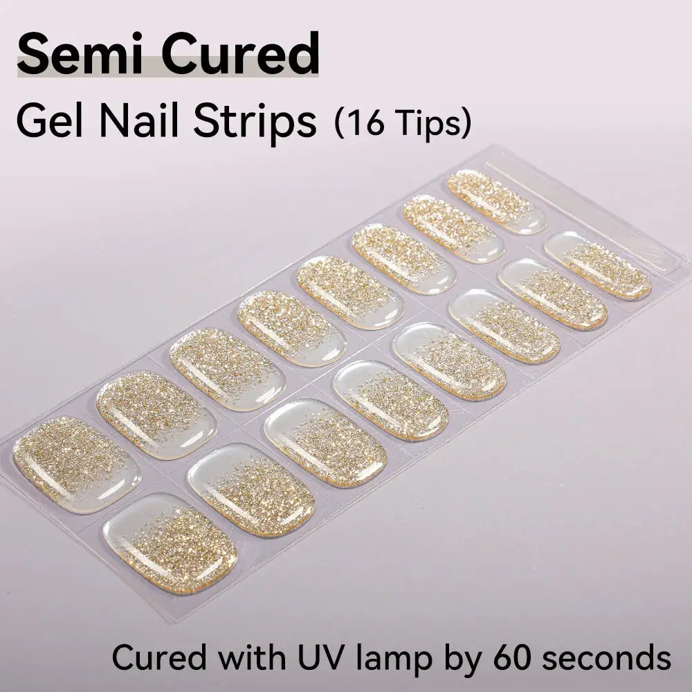 16strips Cartoon UV/LED Semi Cured Gel Nail Strips Pink Glitter Cat Eye Self-Adhesive Gel Nail Wraps Full Cover UV Nail Sticker from PriceLows™