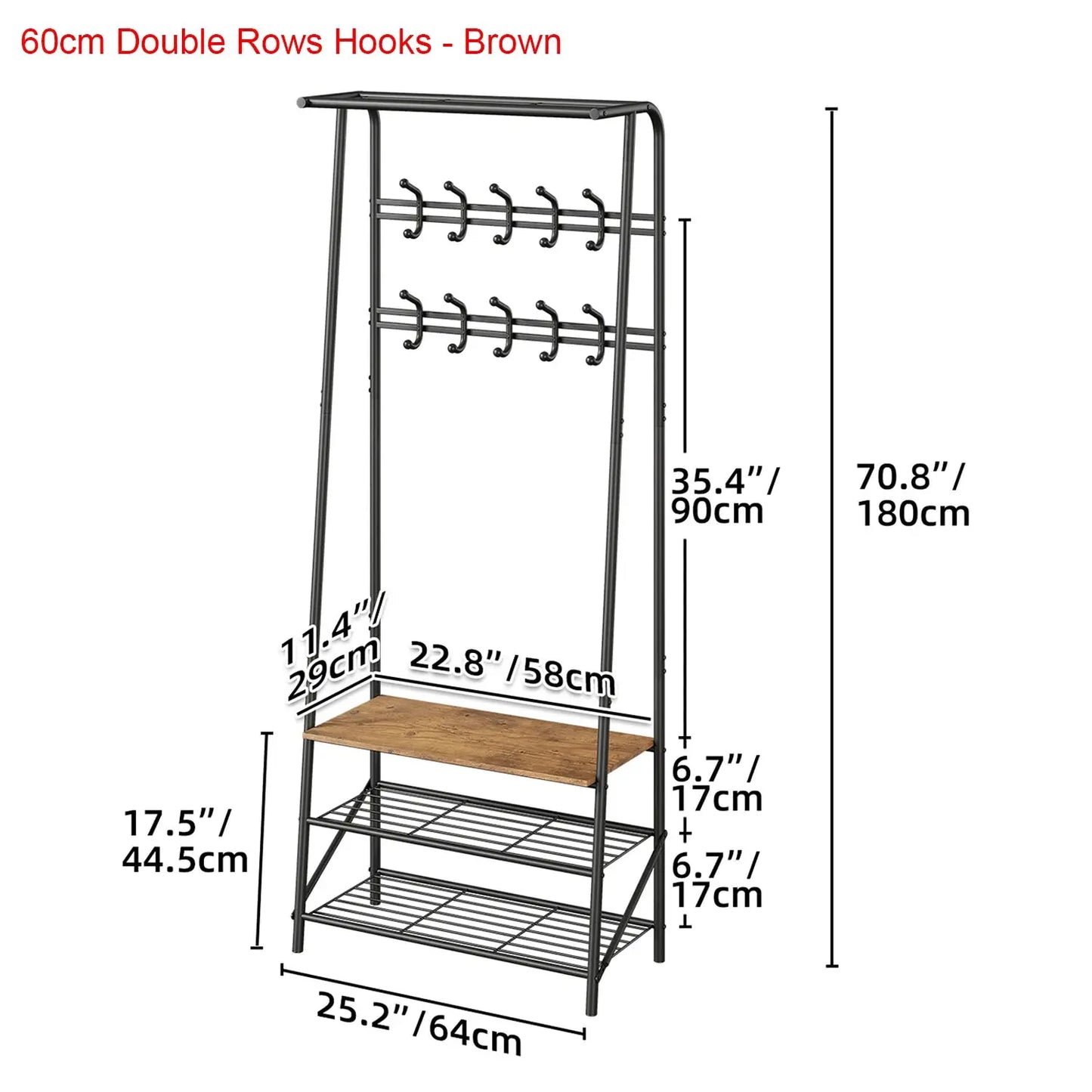 Coat Rack Shoe Bench, 4-in-1 Hall Trees Entryway Bench with Coat Rack and Shoe Rack, Steel Frame Storage Shelf and Hanging Bar from PriceLows™