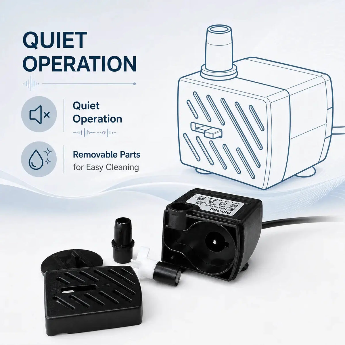 Mini Aquarium Pump | 200LPH Flow | 110V Only | Quiet Submersible