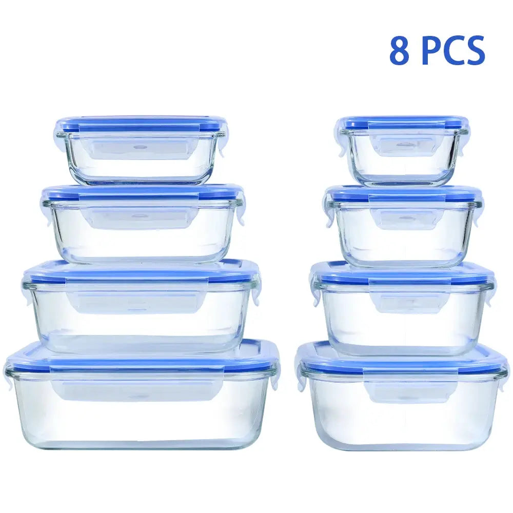 8pcs Glass Food Storage Containers Set Lunch Box Leakproof Airtight Microwave & Oven Safe Stackable Kitchen Organizers from PriceLows™