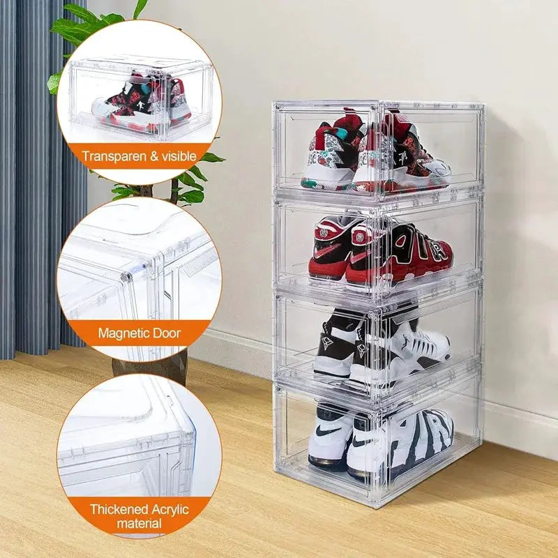 12Pack Clear Stackable Wall-Mounted Shoe Organizer Large Plastic Shoe Cabinet Dust-Proof Magnetic Door Boot & Hat Storage for Me from PriceLows™