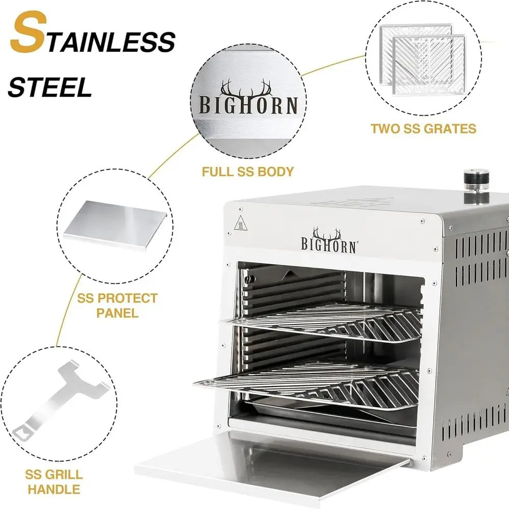 Portable 1500°F Infrared Propane Grill for Outdoor BBQ, Steaks, and Pizzas with Stainless Steel and Pizza Stone from PriceLows™