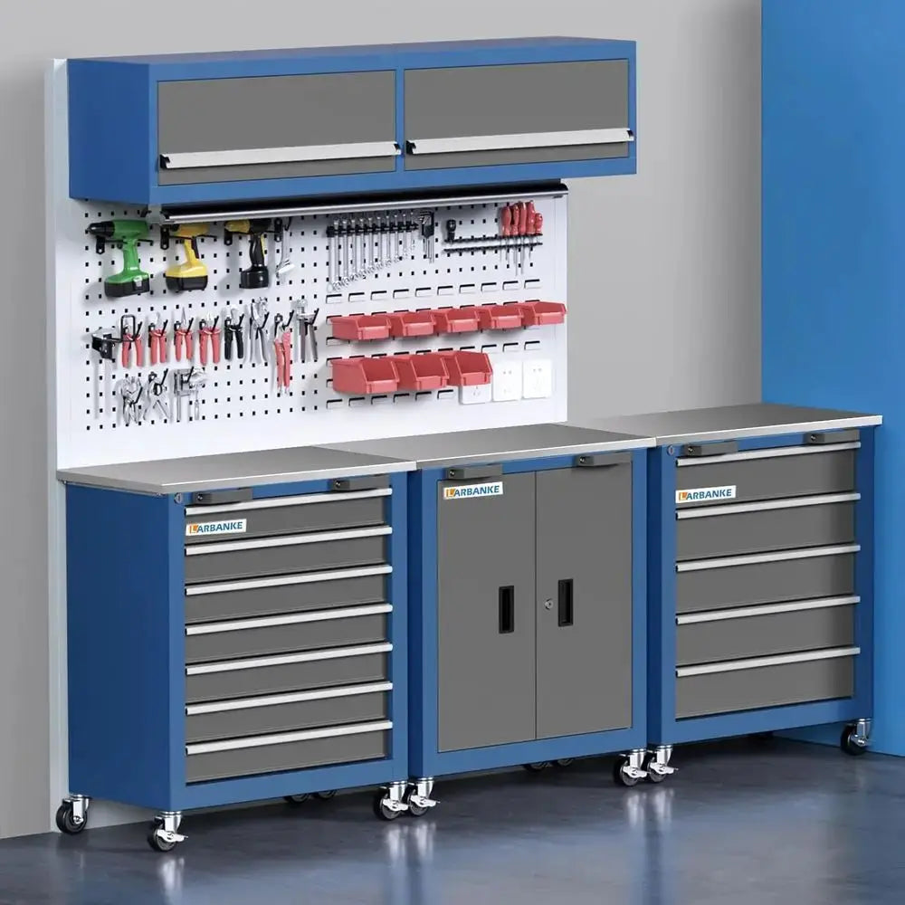 Rolling Tool Chest with 4 Pad Feet, Double-Door Storage Cabinet with Adjustable Shelves, Secure Steel Locker for Garage and Offi from PriceLows™