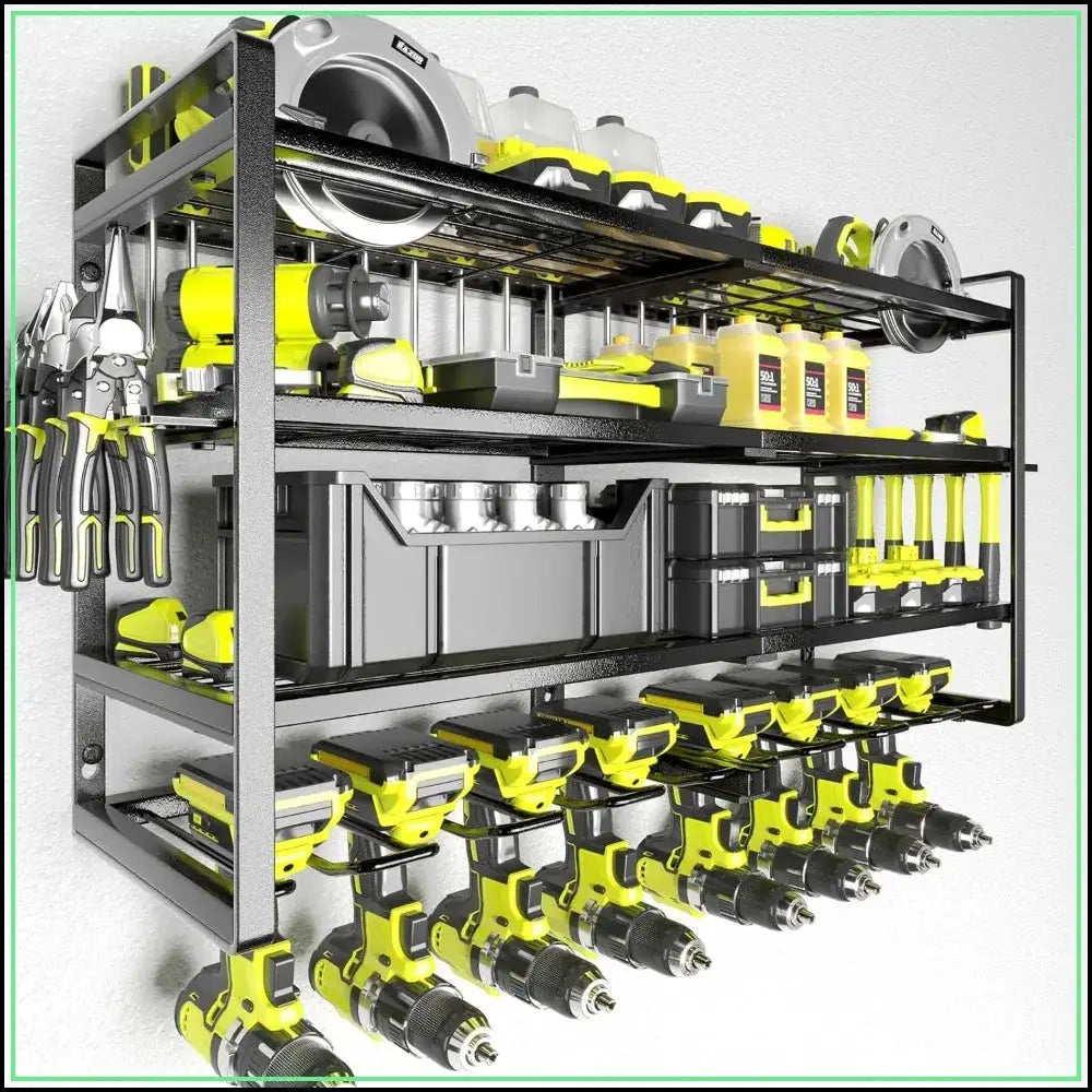 8 Drill Holder Wall Mount, 4 Layer Heavy Duty Metal Power Tool Storage Rack, Garage Organizer with Screwdriver, Plier & Hammer Holders from PriceLows™