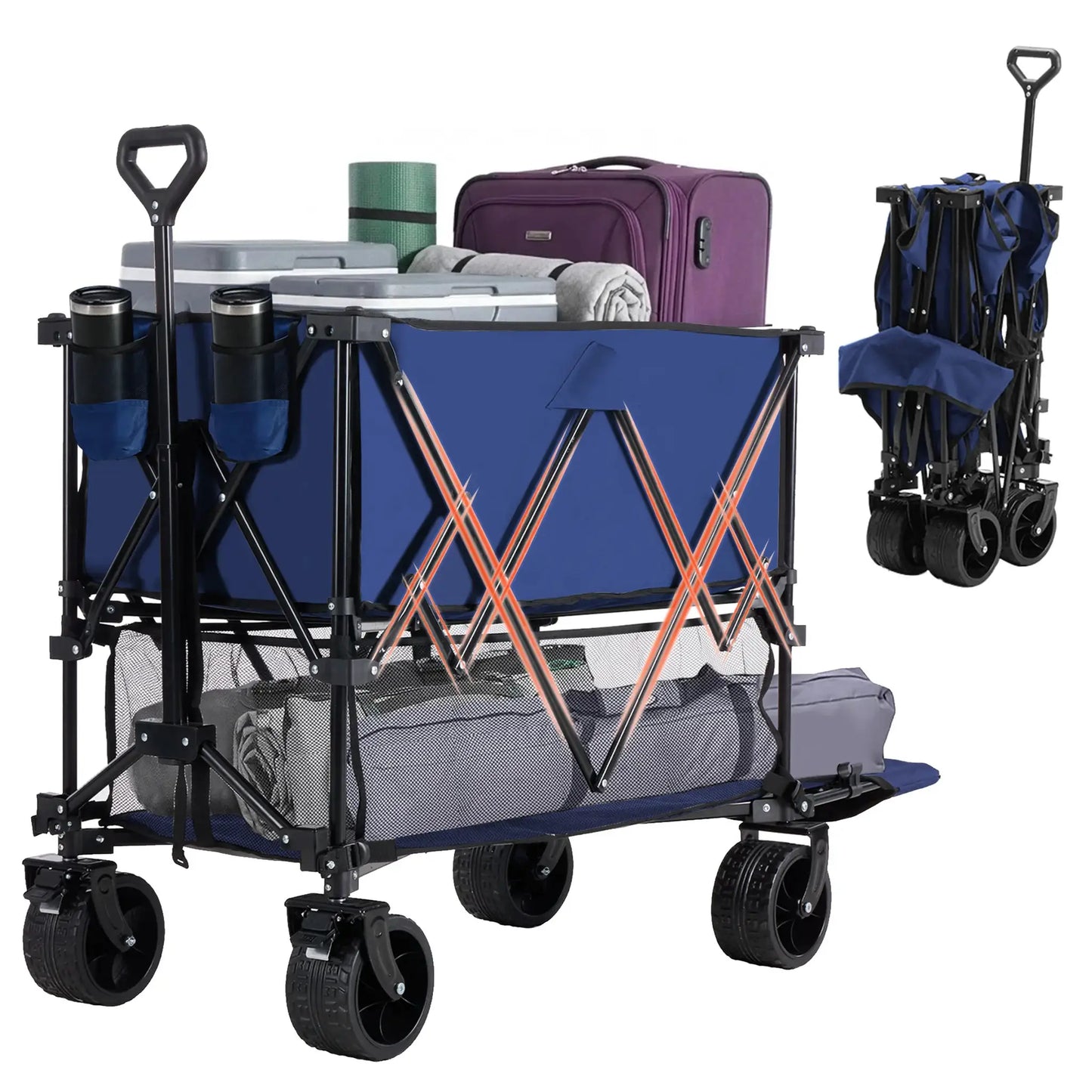 JHK Outdoor Double Decker Wagons Cart 440 lbs Large Capacity Collapsible Foldable Garden Beach Cart for Grocery Garden Camping from PriceLows™