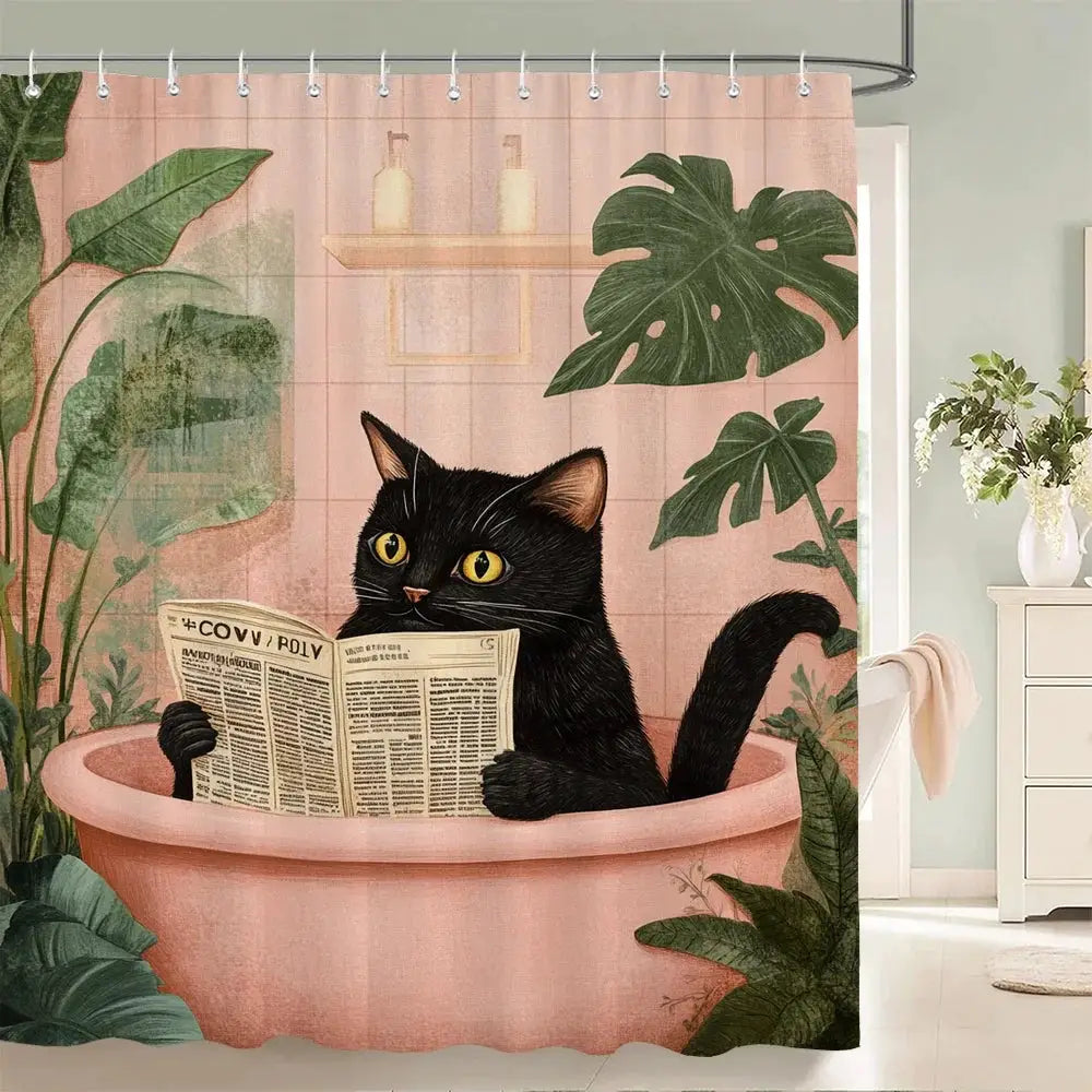 Nordic style Flowers Leaves Animals Shower Curtain Cat and Dog Printed Bathroom Bath Curtain Home Decoration Curtain With Hooks from PriceLows™