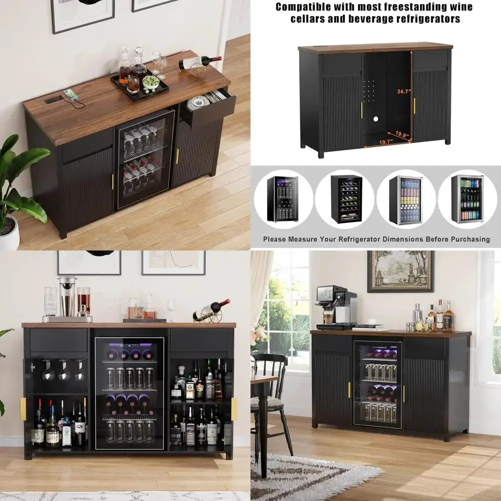 Large Coffee Bar Cabinet with Ridge Space, Mini Ridge Cabinet for Wine Storage, Buffet Sideboard Table, Modern Design, 53.2 Leng from PriceLows™