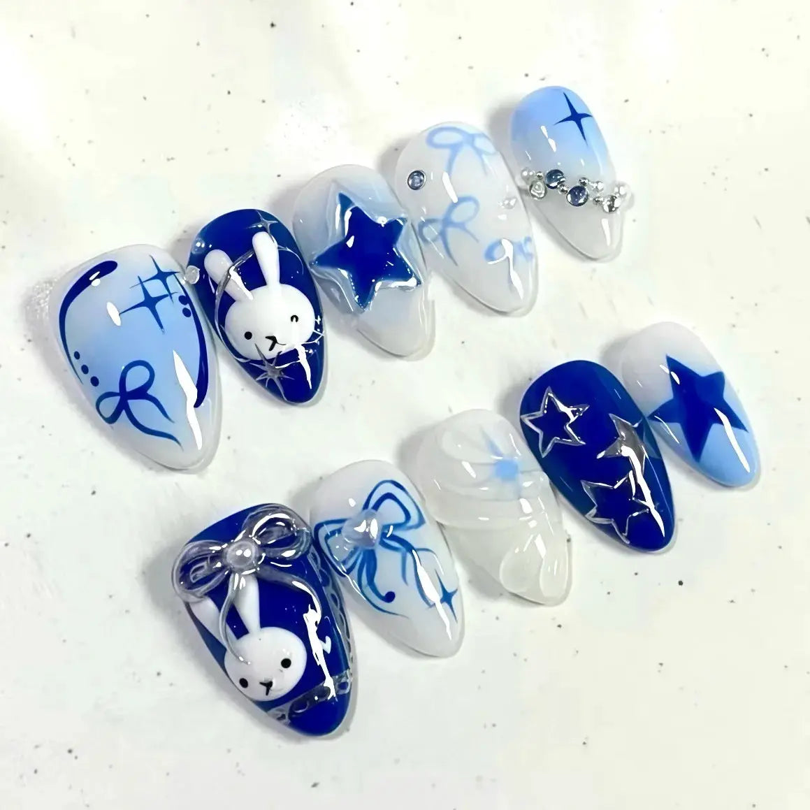 Press On Nails | Almond Shape | Green Lotus Frog Design | 24 Piece Kit
