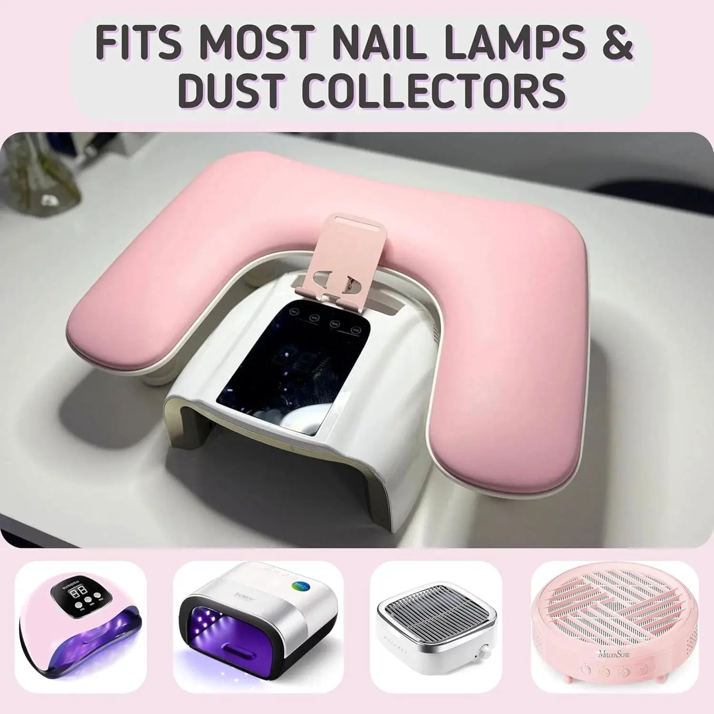 U-Shape Nail Arm Rest | Adjustable Height | PU Leather With Phone Holder