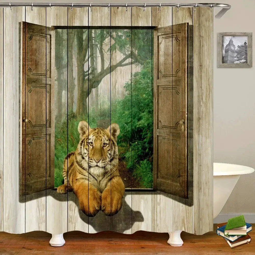 VIKAMA Funny Shower Curtains Bathroom Curtain With Hooks Decor Waterproof Cute Cat Dinosaur 3D Cortinas De Ducha from PriceLows™