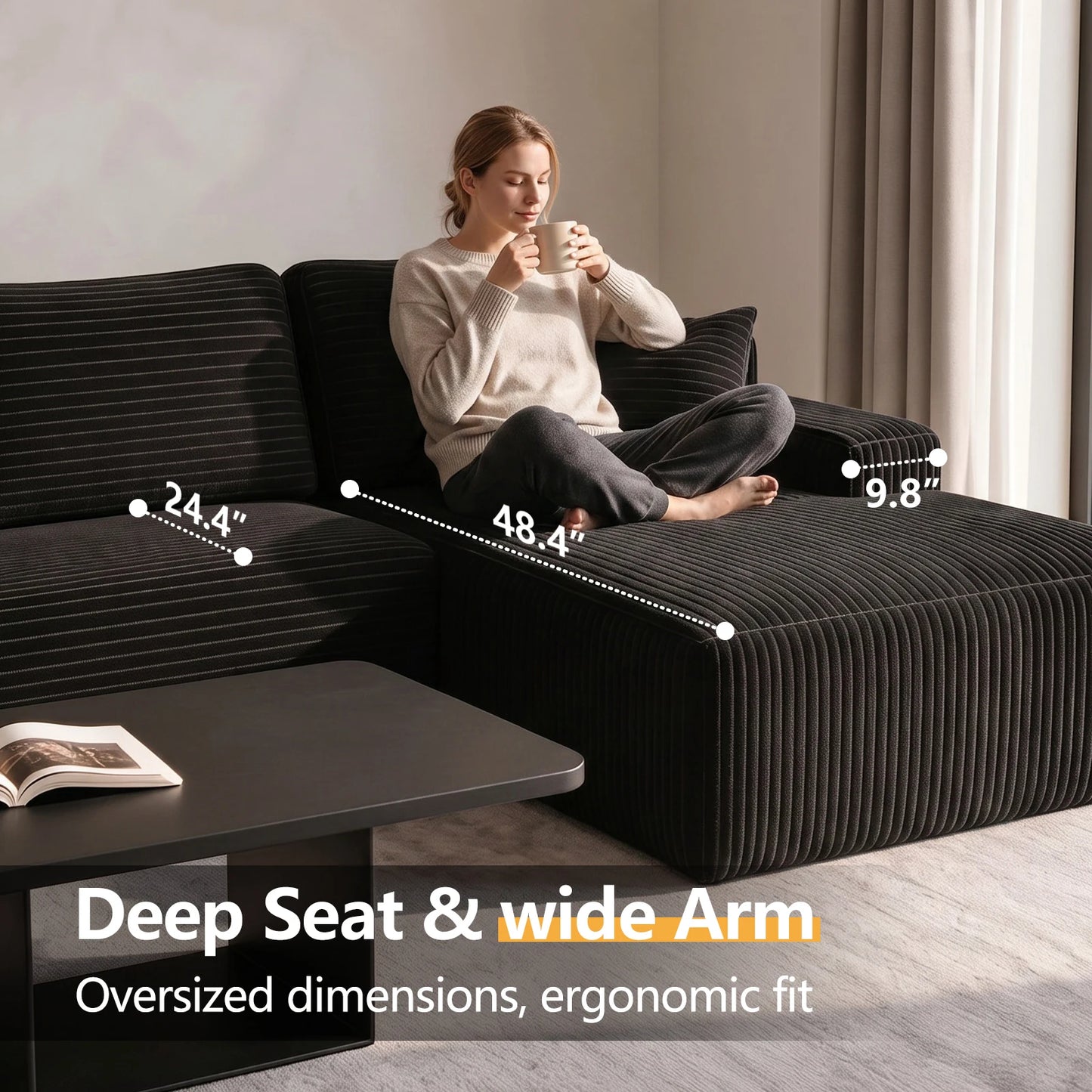 Sectional Sofa | L-Shaped With Chaise | No Assembly Required | 2000-2400mm Width