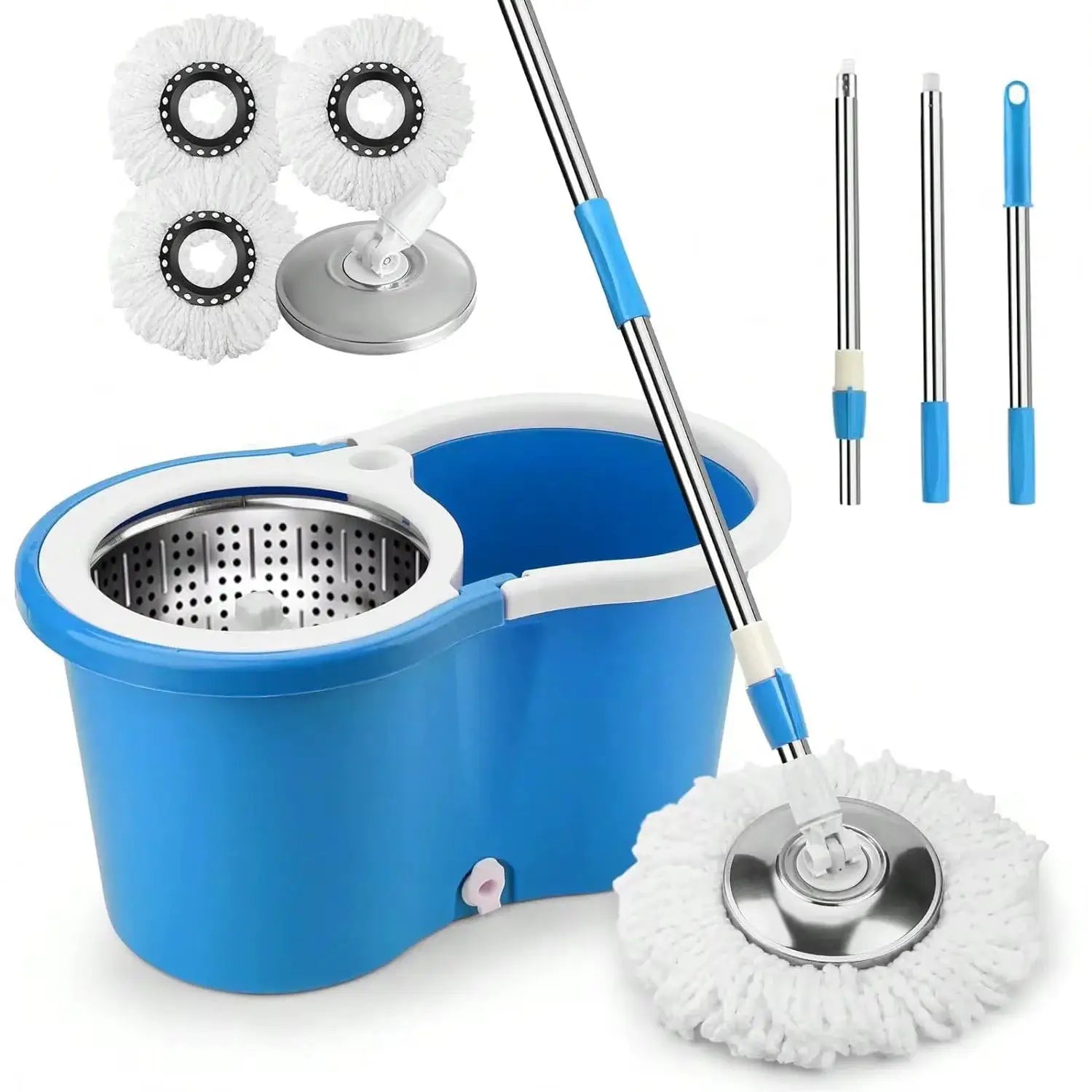 Heavy Duty Spin Mop and Bucket Set 360° Rotating Floor Cleaner with 3 Microfiber Mop Heads Adjustable Handle from PriceLows™
