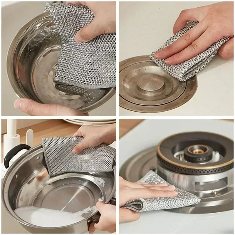Steel Wire Cleaning Cloth | Double-Sided | Non-Scratch | 10 Pack