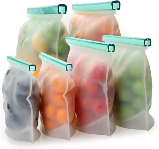 Silicone Food Storage Bags | Extra Thick | Leakproof | 6 Pack