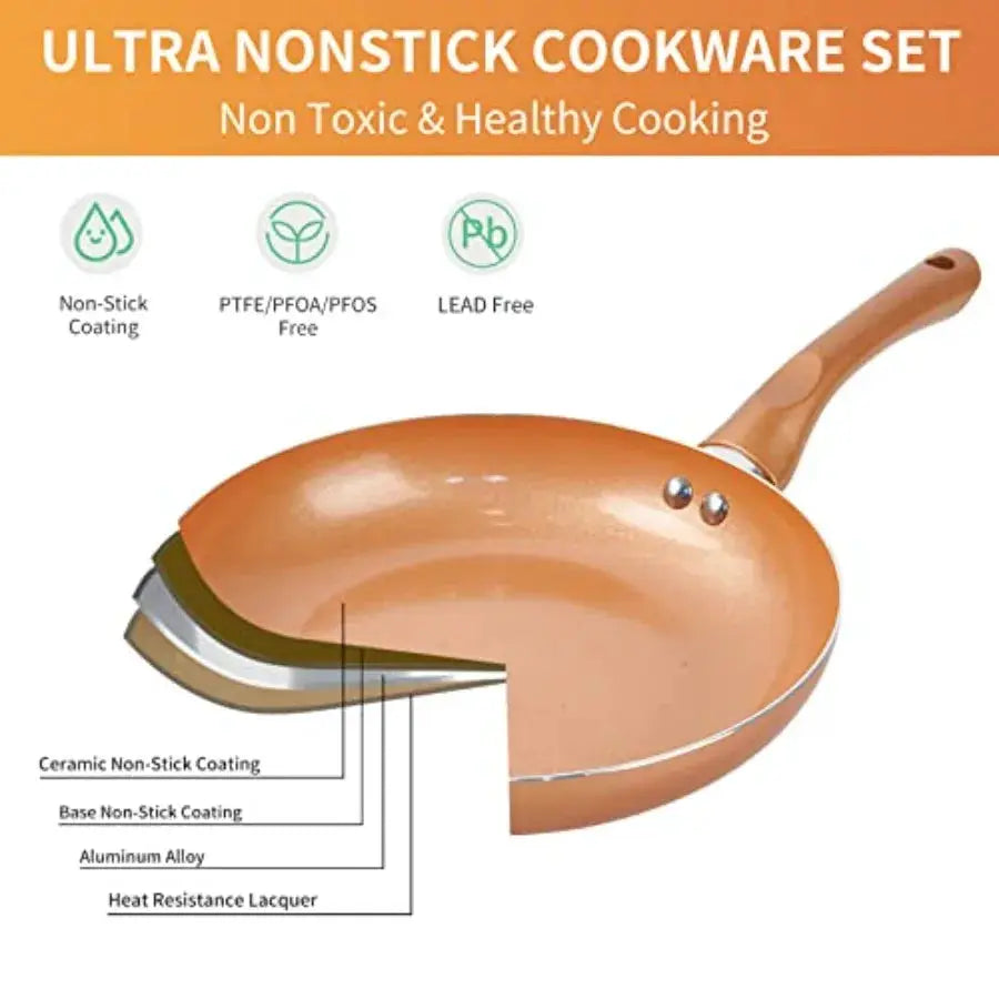 Pots and Pans Set Ultra Nonstick Pre-Installed 11pcs Cookware Set Copper with Ceramic Coating Stay cool handle and Nylon Kitche from PriceLows™