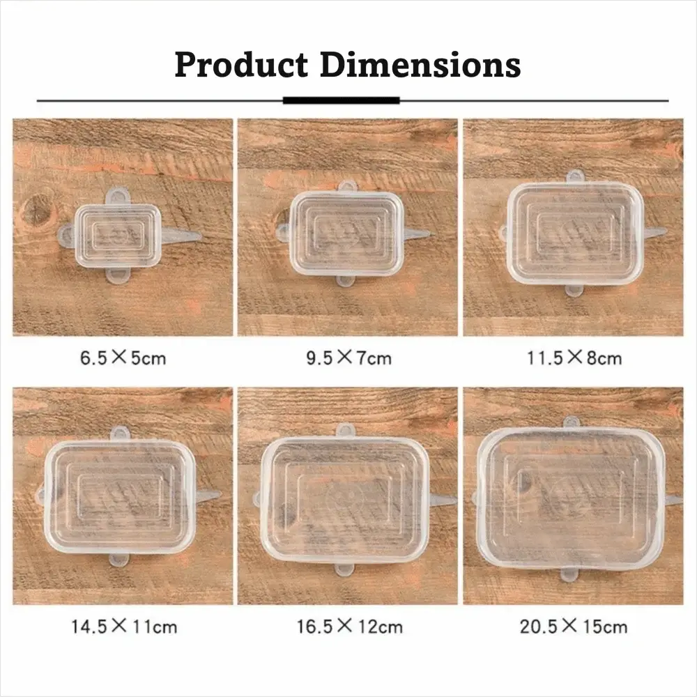 Square Silicone Lids | 6 Piece Set | Elastic Stretch | Multi Bowl Sizes