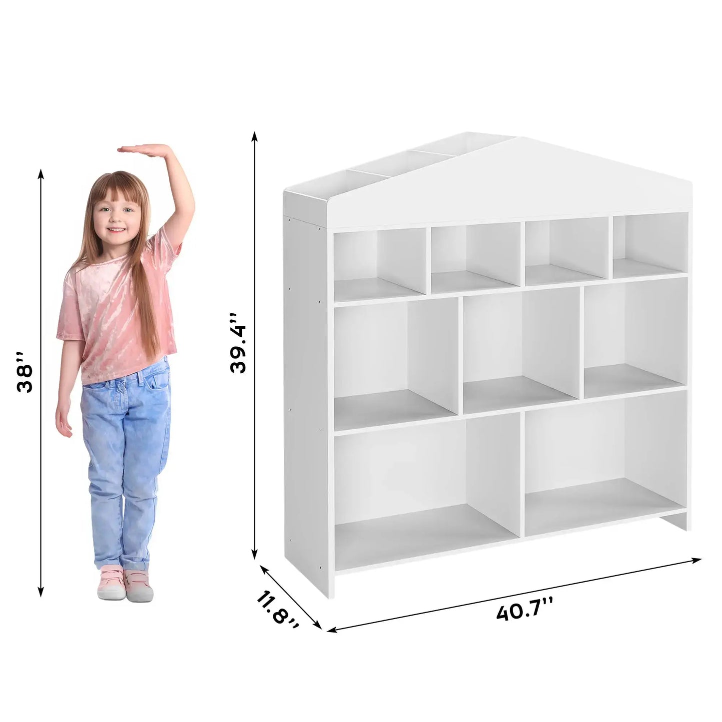 9-Cubby Toy Storage Organizer White Bookcase Toddlers Playhouse Cabinet Shelf for Boys Girls Wooden Storage Toy Shelf for Playro from PriceLows™
